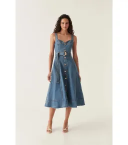 Aje Clay Denim Midi Dress in 90's Wash Size AU 10 for rent on The Volte - image 1
