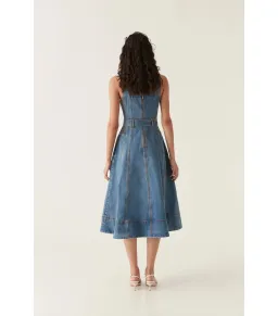 Aje Clay Denim Midi Dress in 90's Wash Size AU 10 for rent on The Volte - image 3
