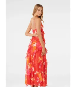 Forever New Asymmetrical Ruffle Orange Poppy Dress Print Size AU 8 for rent on The Volte - image 3