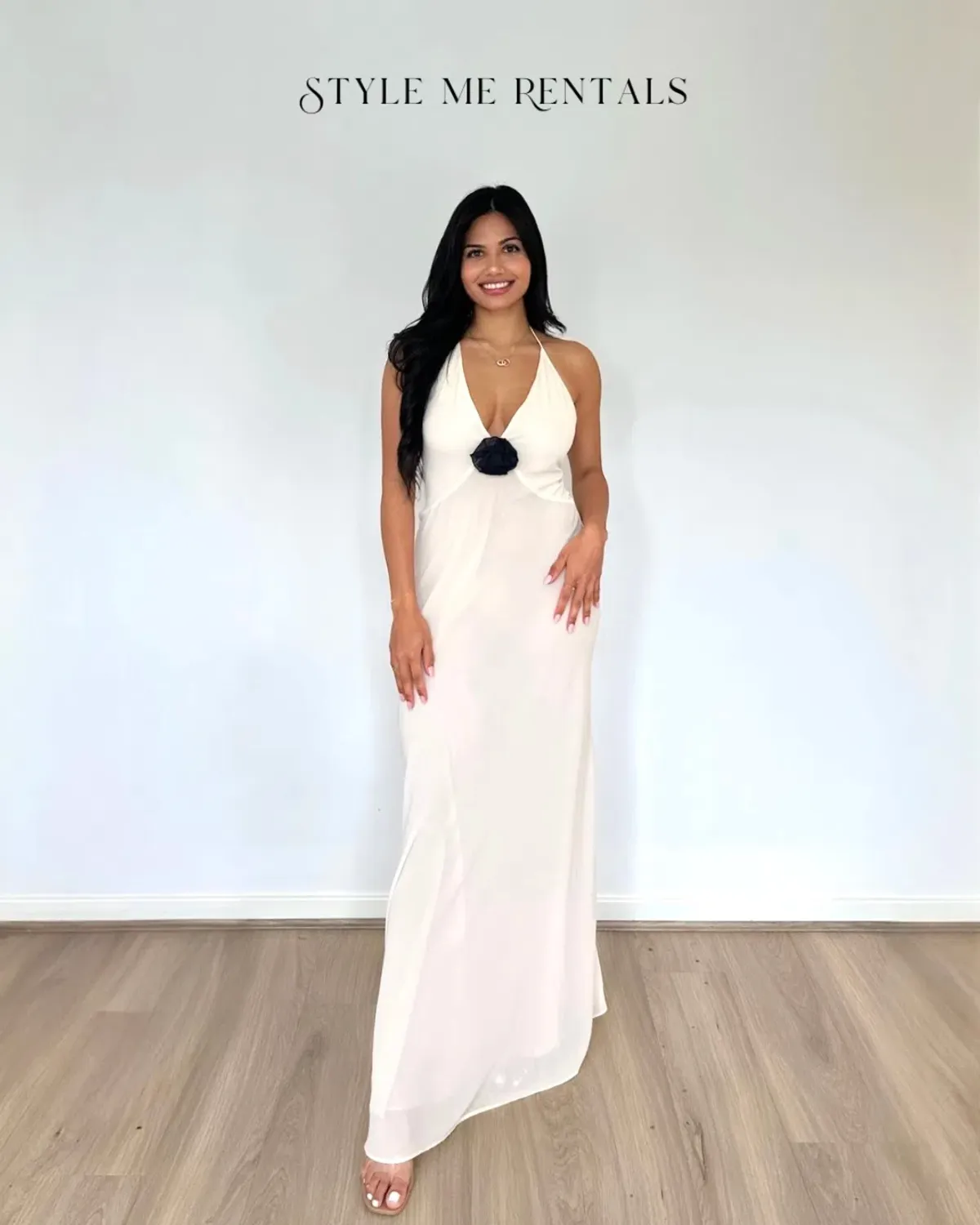 Helsa Studios Sheer Deep V Long Slip Dress Ivory Size XS / AU 6 - Image 3