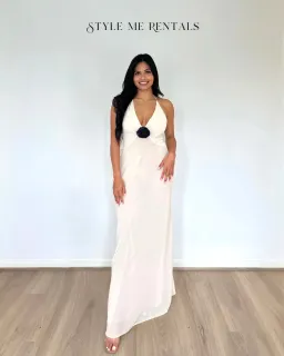 Helsa Studios Sheer Deep V Long Slip Dress Ivory Size XS / AU 6 for rent on The Volte - image 3