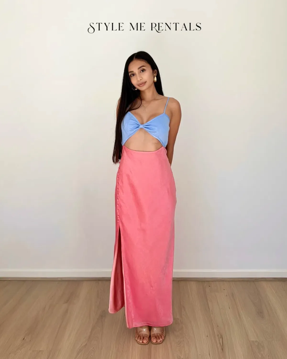 San Sloane Alona Midi Dress Pink and Blue Size 10 - Image 3