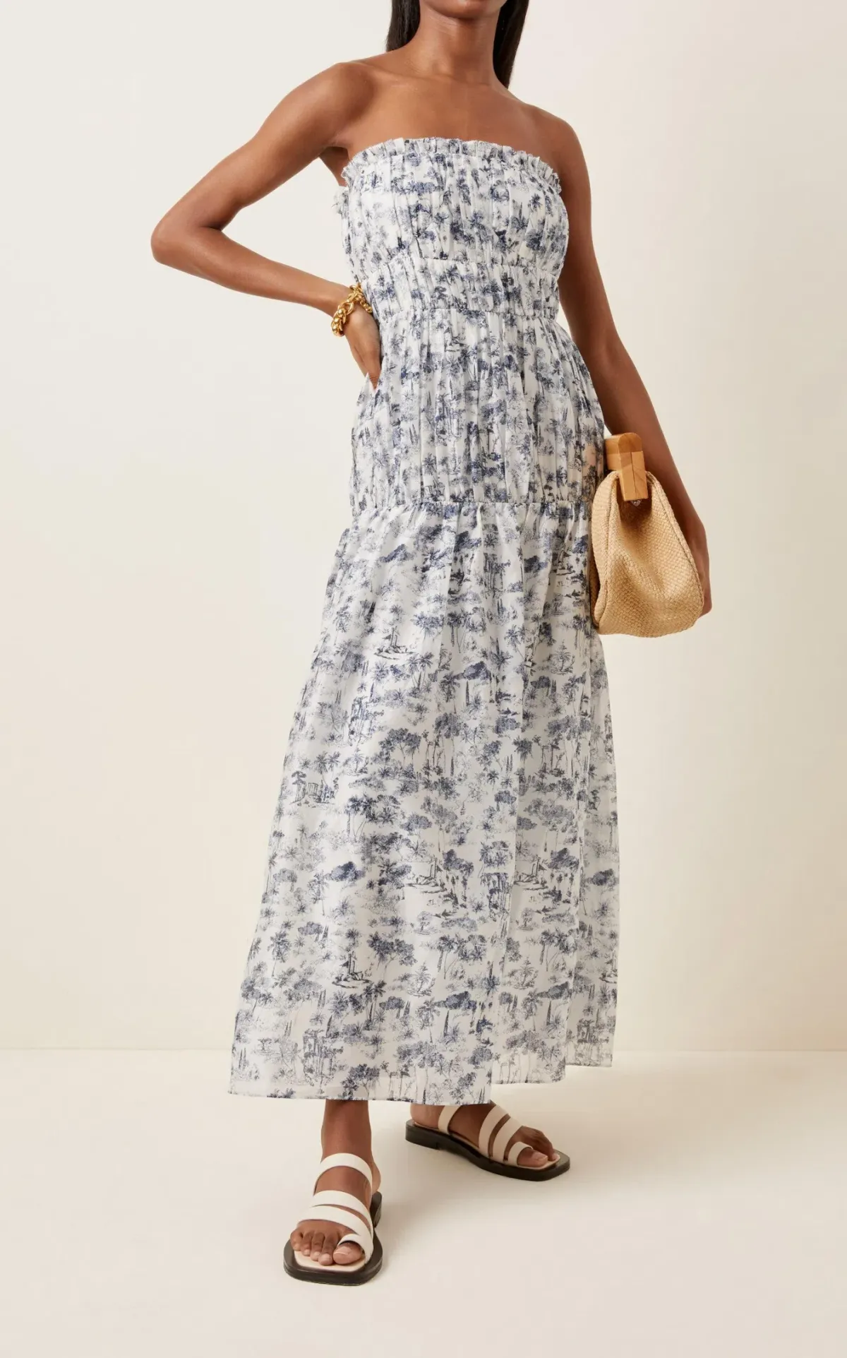 Sir the Label Dimitri Printed Cotton Silk Strapless Midi Dress Print Size XS / AU 6 - Image 2