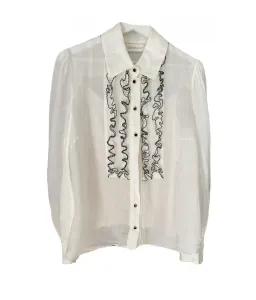 Zimmermann Long Sleeve Tuxedo Ruffle Blouse White Size 1 / AU 10 for rent on The Volte - image 2