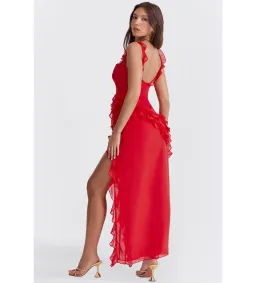 House of CB ARIELA Cherry Ruffle Maxi Dress Red Size 10 for rent on The Volte - image 4