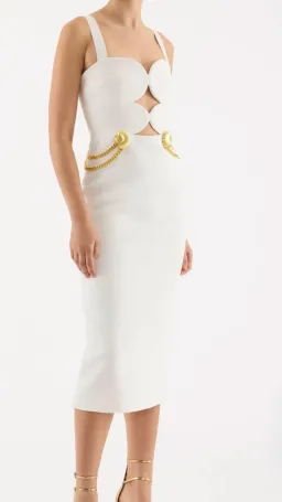 Rebecca Vallance Chelsea Gold Shell Detail Midi Dress White Size 6  for rent on The Volte - image 3