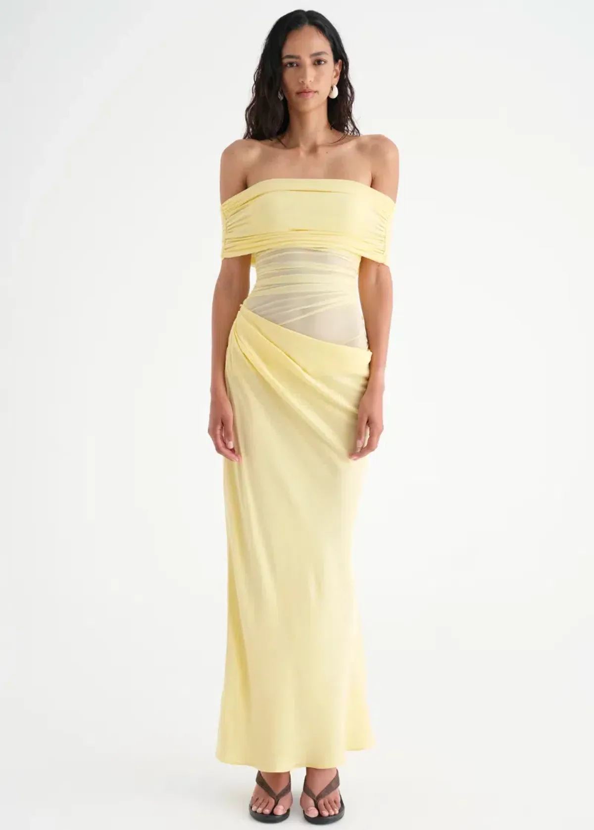 Benni Nico Off Shoulder Midi Dress Yellow Size 12 - Image 1