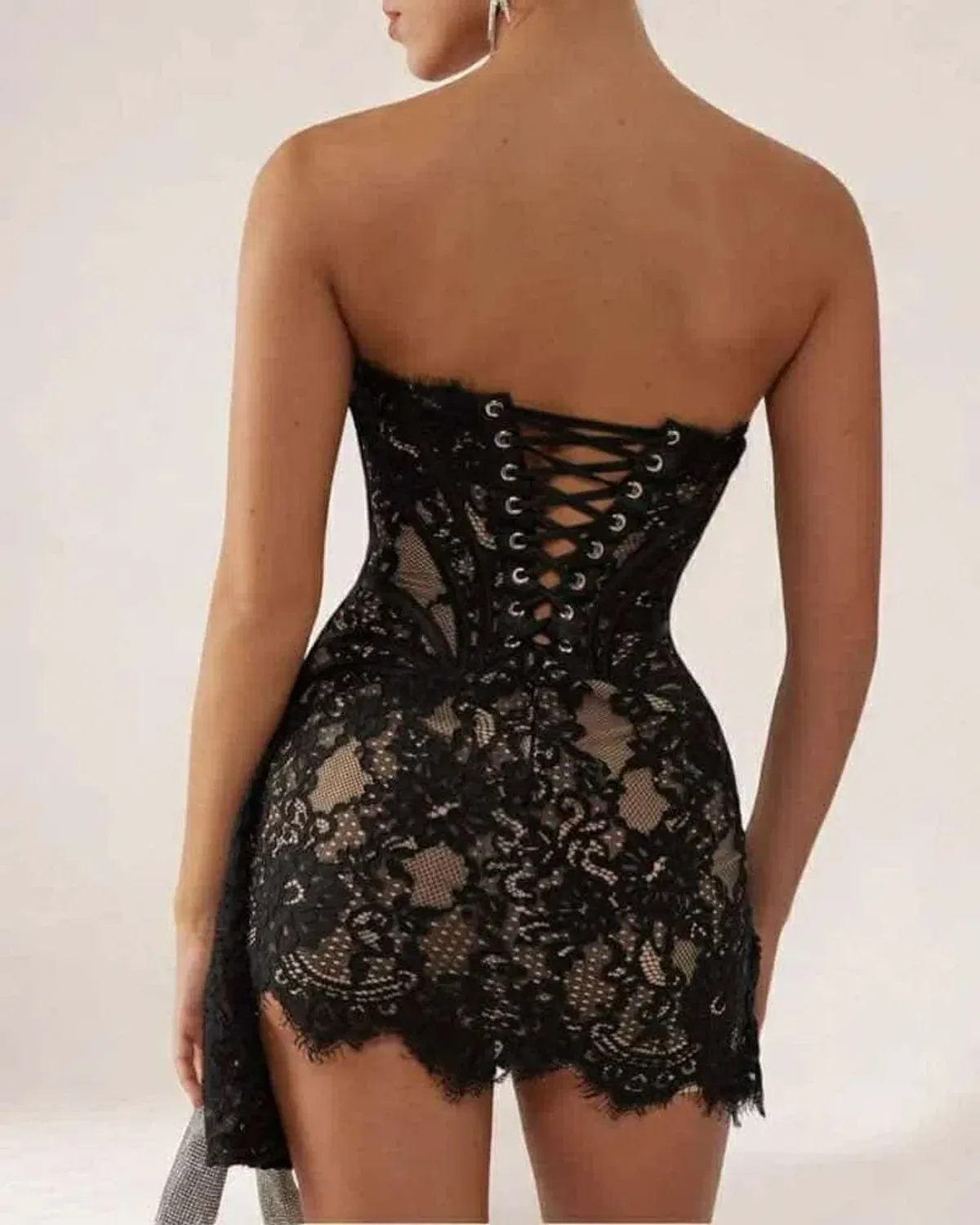 Heiress Beverly Hills Lace Corset Draped Mini Dress Black Size M / AU 10 - Image 2