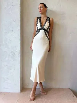 Shona Joy Camille Lace Cross Back Midi Dress in Cream/Black Size 10 for rent on The Volte - image 4