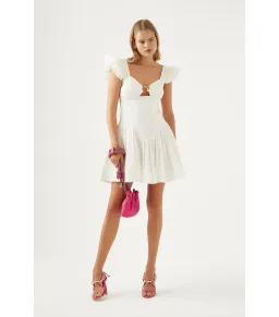 Aje Simone Frill Mini Dress Ivory Size S / AU 8 for rent on The Volte - image 1