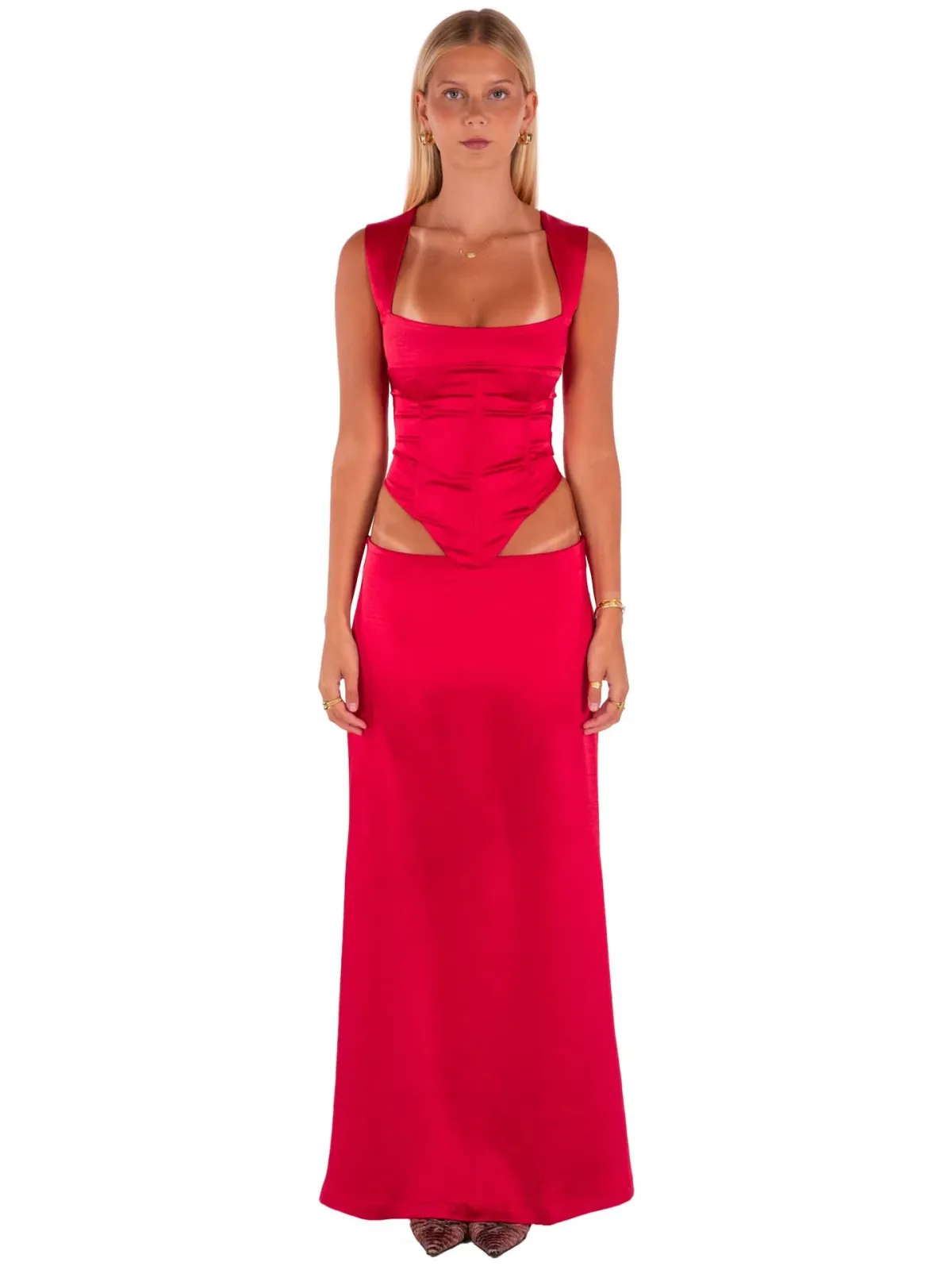 I Am Delilah Valerie Corset and Maxi Skirt Set Cherry Red Size S / AU 8 - Image 1