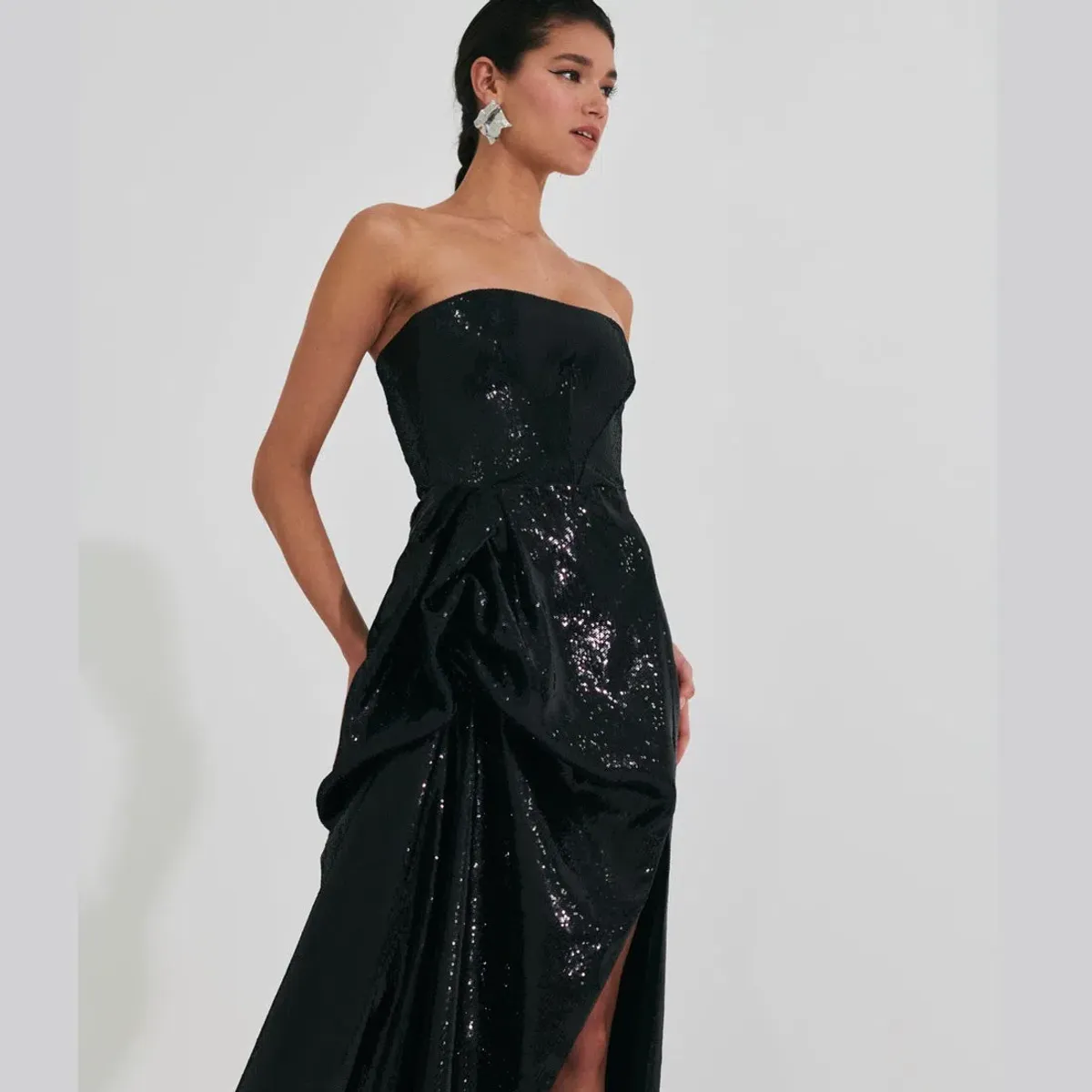Meraki Official Nicole Sequin Strapless Ball Gown Black Size XS / AU 6 - Image 2