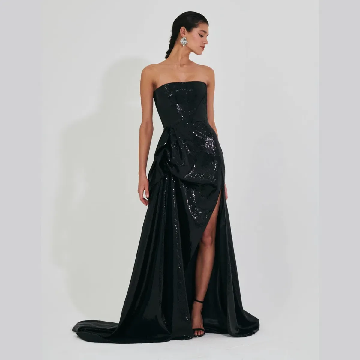 Meraki Official Nicole Sequin Strapless Ball Gown Black Size XS / AU 6 - Image 1