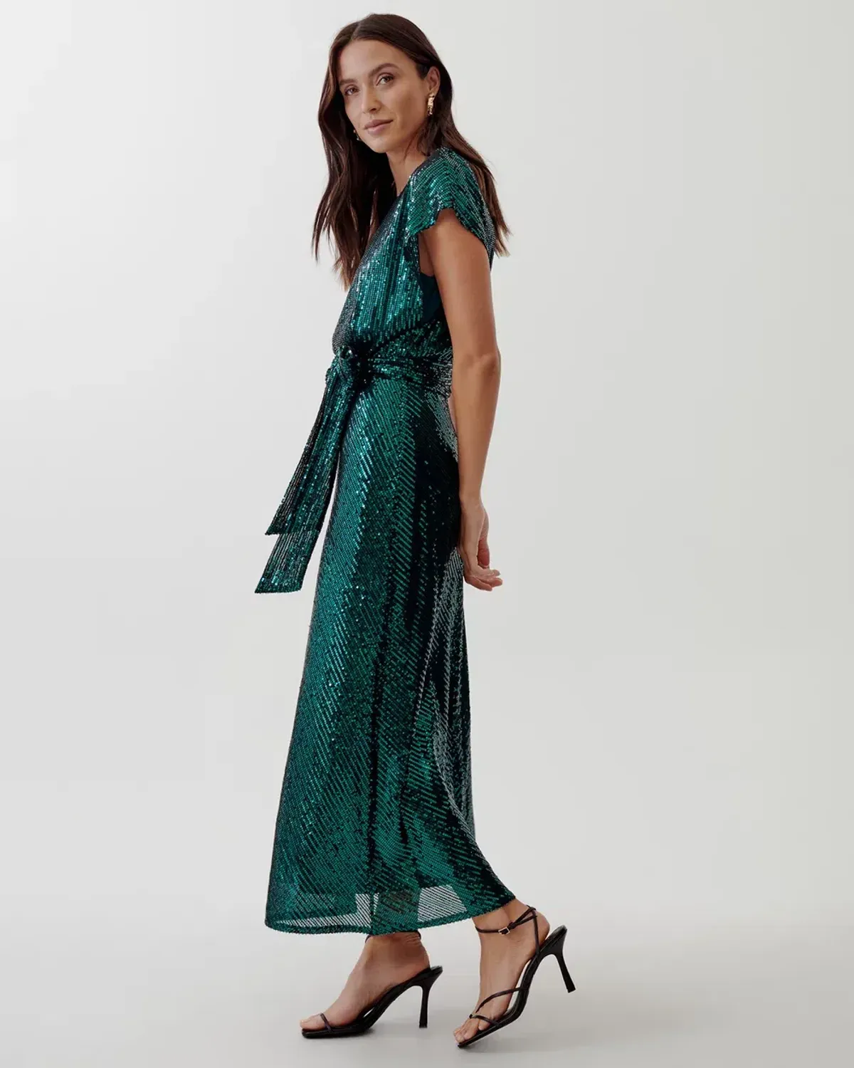 Tussah Selia Boat Neck Midi Dress Emerald Green Sequin Size 10 - Image 4
