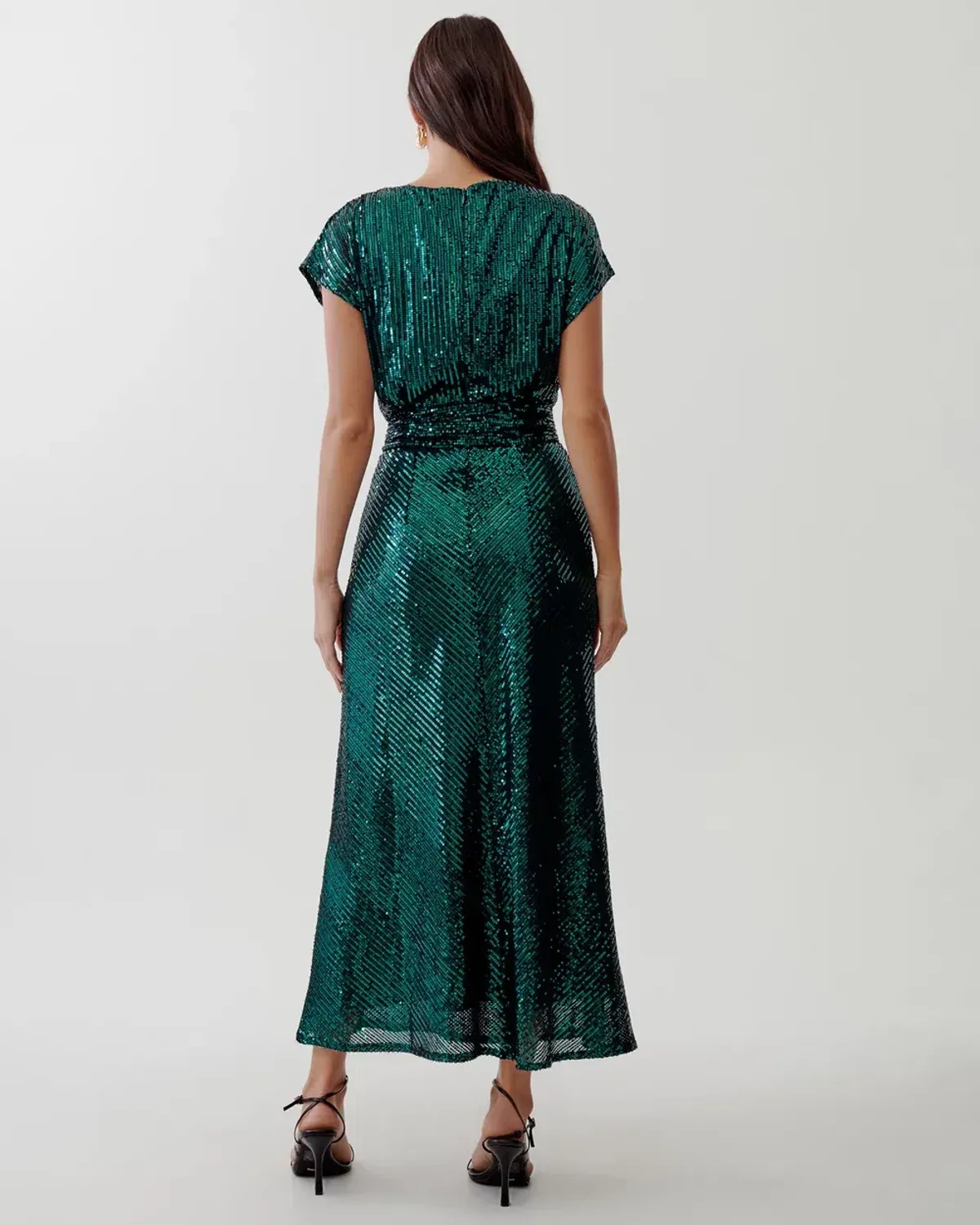 Tussah Selia Boat Neck Midi Dress Emerald Green Sequin Size 10 - Image 3
