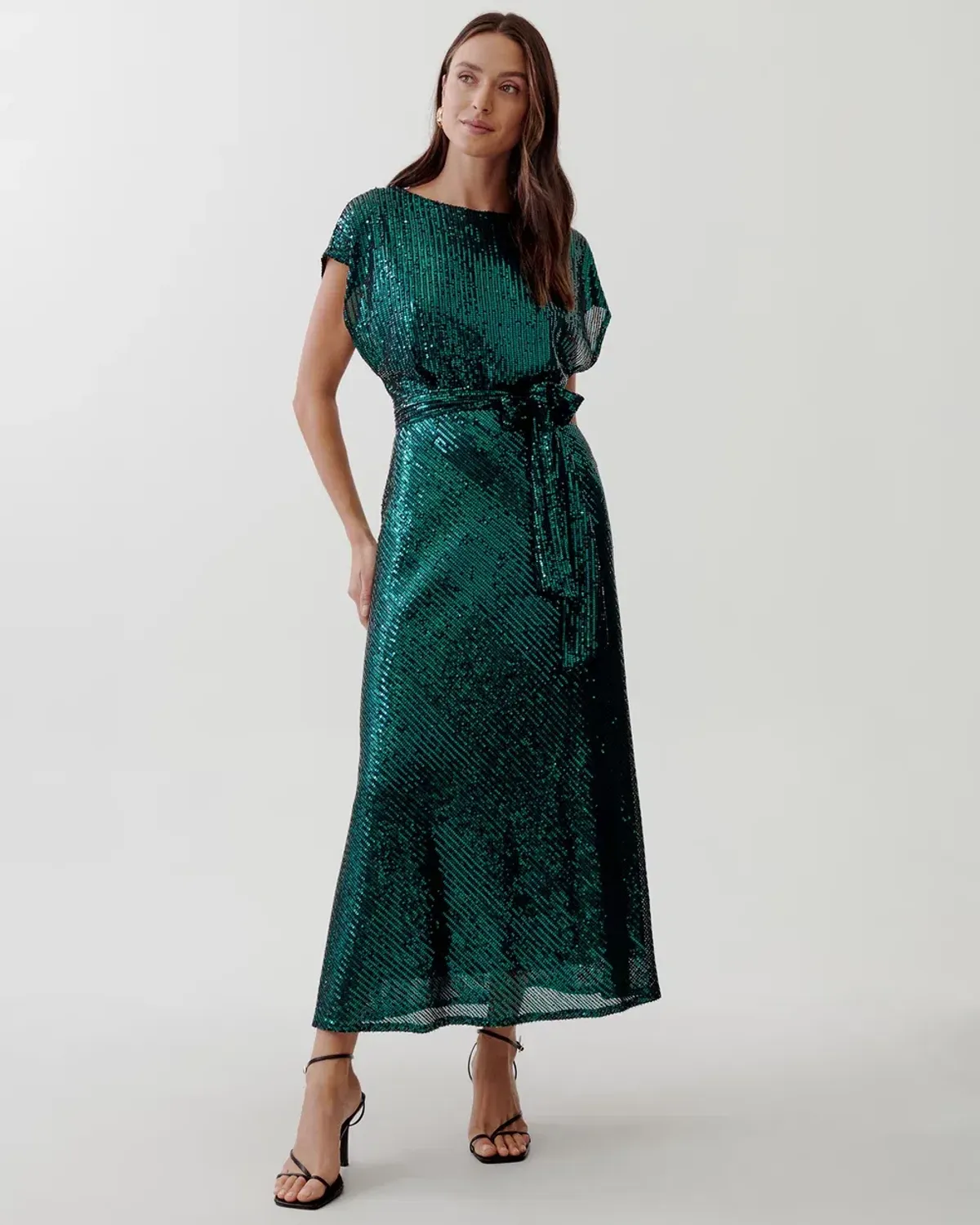 Tussah Selia Boat Neck Midi Dress Emerald Green Sequin Size 10 - Image 5