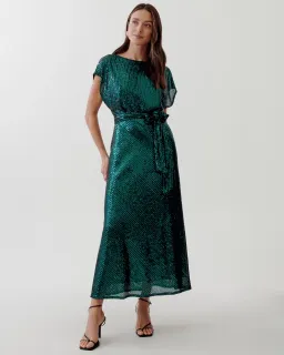 Tussah Selia Boat Neck Midi Dress Emerald Green Sequin Size 10 for rent on The Volte - image 5