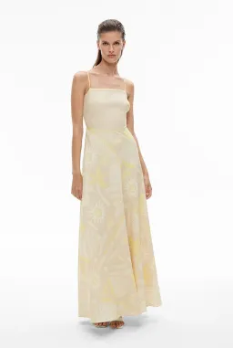 Witchery Cut Out Bodice Linen Maxi Dress Stone Print Size 10 for rent on The Volte - image 1