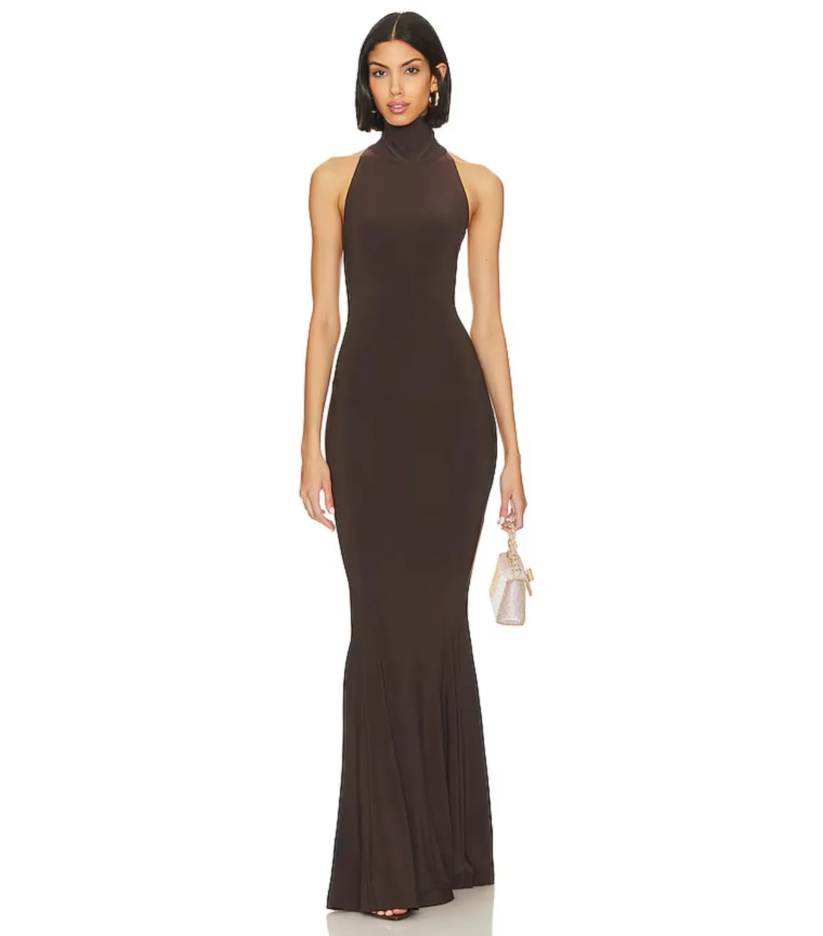 Norma Kamali Halter Turtle Fishtail Gown in Chocolate Size AU 10 - Image 1