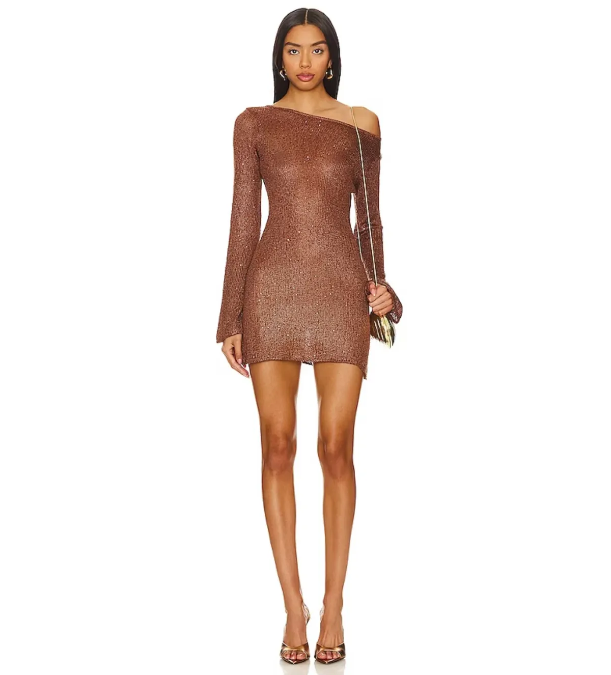 Asta Resort Maya Sleeve Mini Dress Chocolate Sequin Size AU 12 - Image 1
