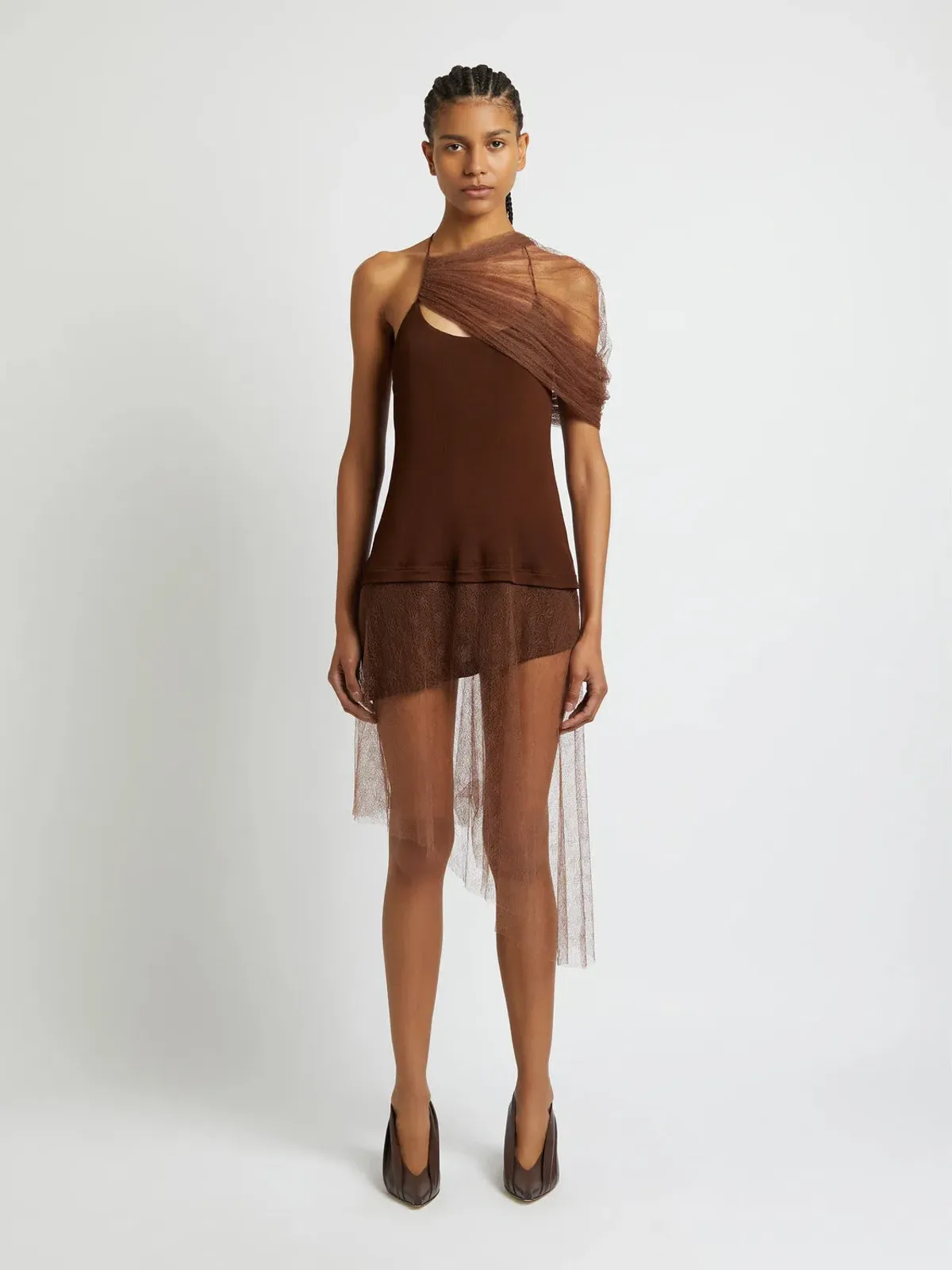 Christopher Esber Vapor Lace Shawl Dress Cacao Size AU 8 - Image 1