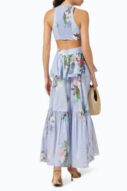 Zimmermann Everley Draped Bow Midi Dress Light Blue Watercolour Floral Size 0 / AU 8 for rent on The Volte - image 3
