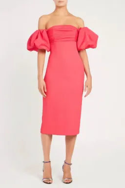 REBECCA VALLANCE CAITLIN OFF THE SHOULDER MIDI DRESS CORAL PINK SIZE 8 for rent on The Volte - image 1