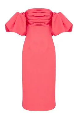 REBECCA VALLANCE CAITLIN OFF THE SHOULDER MIDI DRESS CORAL PINK SIZE 8 for rent on The Volte - image 5