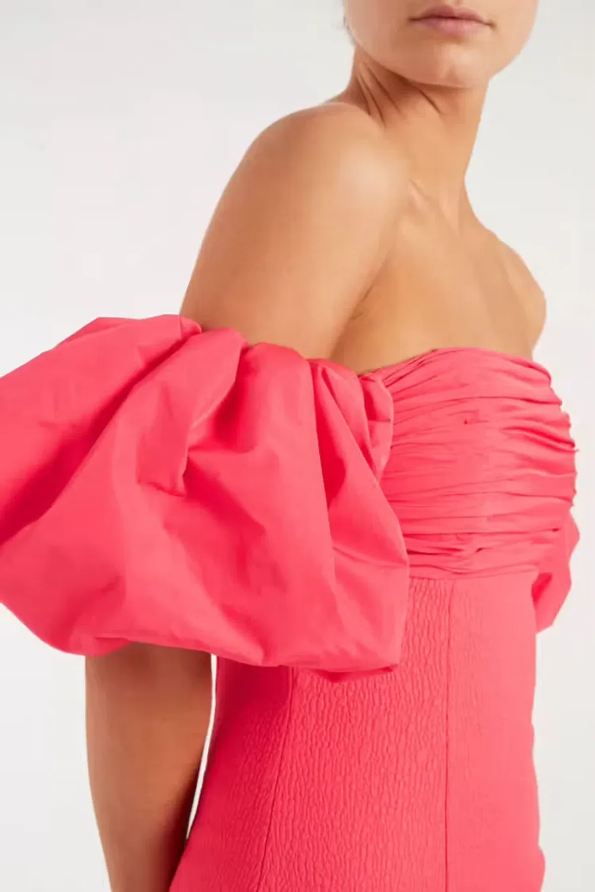 REBECCA VALLANCE CAITLIN OFF THE SHOULDER MIDI DRESS CORAL PINK SIZE 8 - Image 4