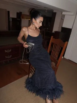 Oseree SS25 Lumière Plumage Slip Dress in Night Blue Size AU 6 for rent on The Volte - image 4