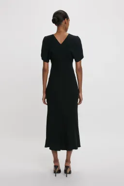 Victoria Beckham Gathered Waist Midi Dress in Black Size 8 for rent on The Volte - image 2