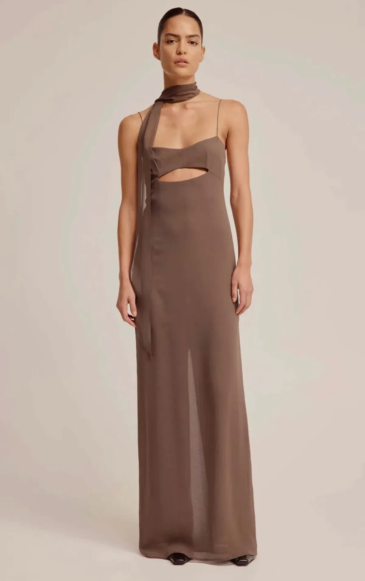 Venroy Silk Scarf Dress Brown Size 6 - Image 4