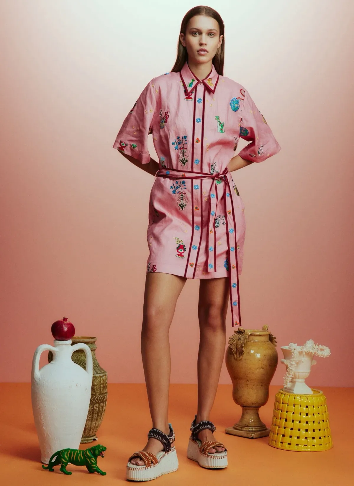 Alemais Timmy Embroidered Mini Dress Pink Size AU 12 - Image 1