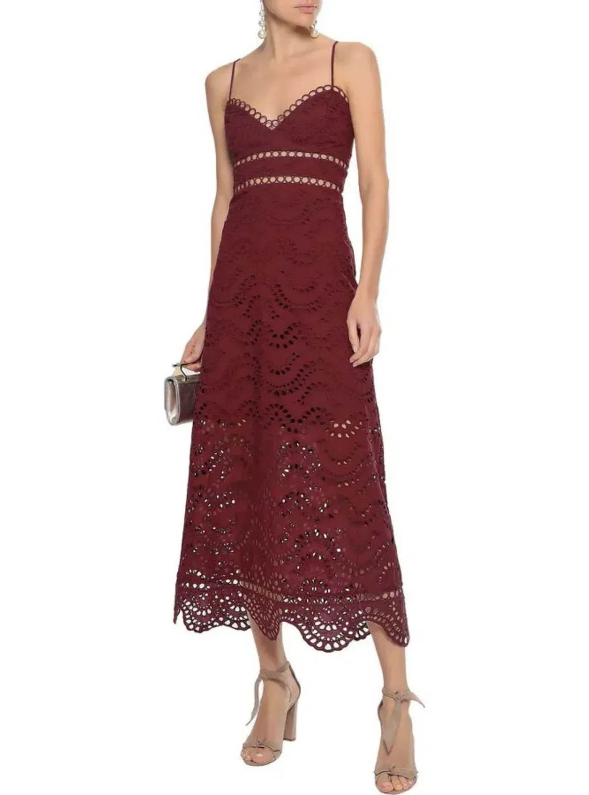 Zimmermann Jaya Wave Bodice Midi Dress Maroon Merlot Size 2 / AU 12 - Image 1