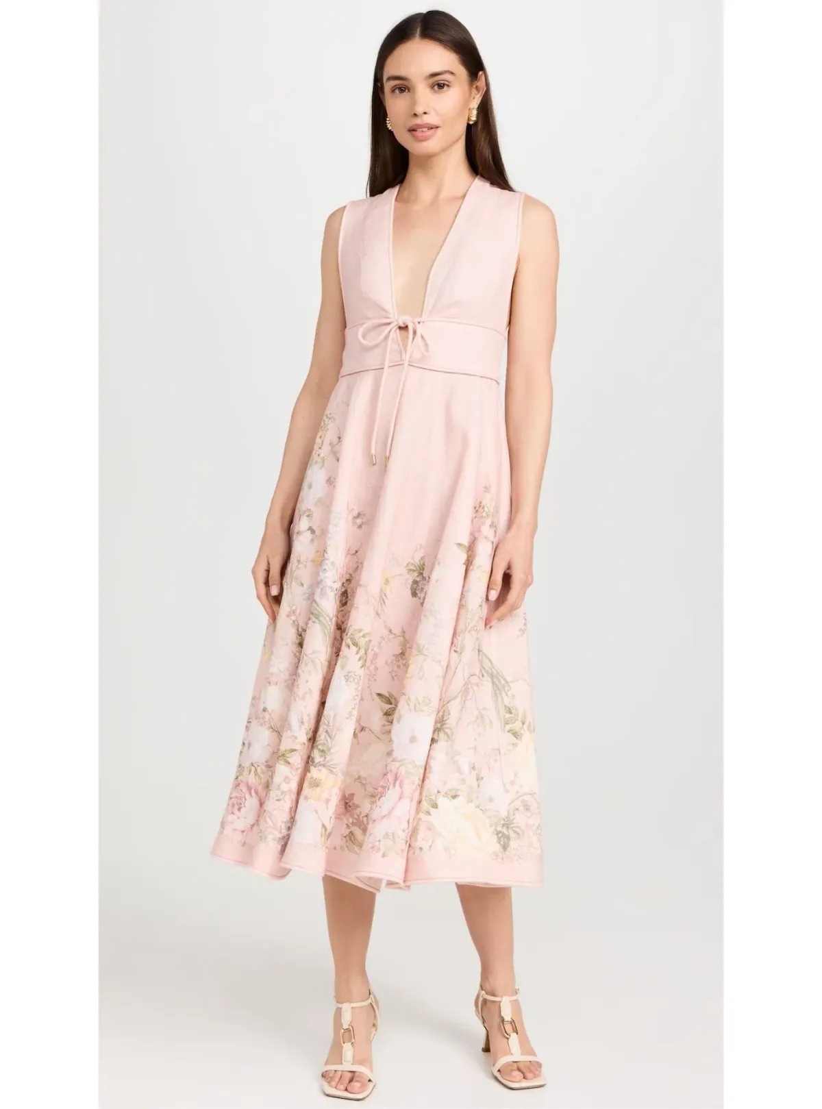 Zimmermann Waverly Plunge Midi Dress Pink Floral Size 2 (AU 12) - Image 1