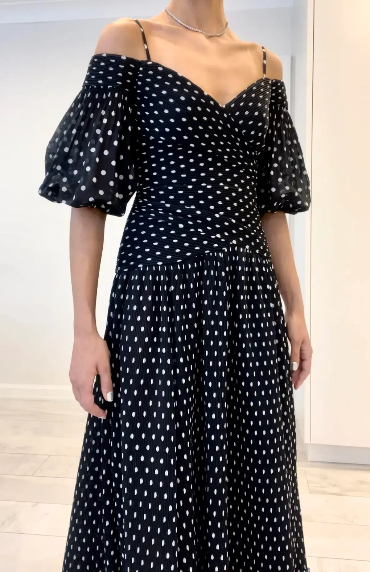 Zimmermann Polka Dot Plissé Chiffon Midi Dress Black Size 0 / AU 8 - Image 3