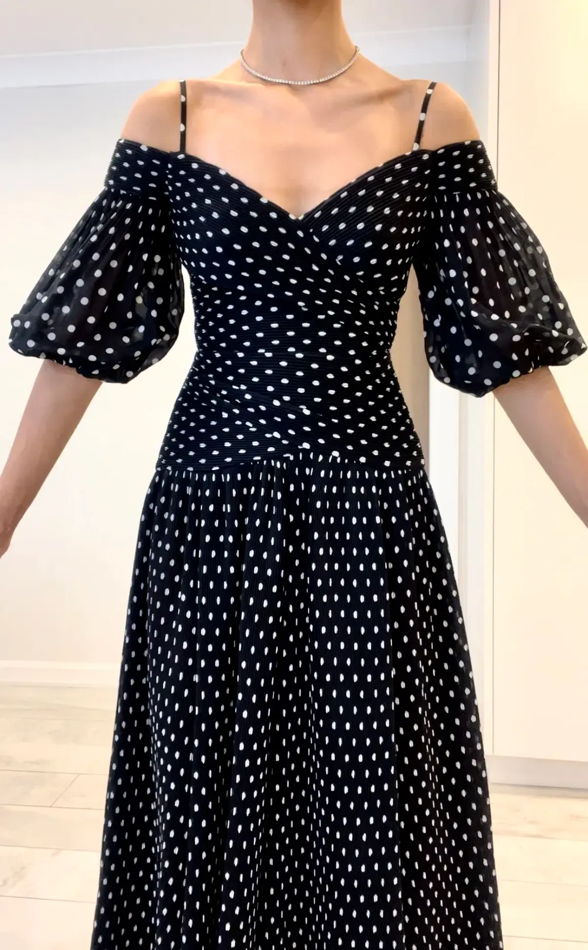 Zimmermann Polka Dot Plissé Chiffon Midi Dress Black Size 0 / AU 8 - Image 5