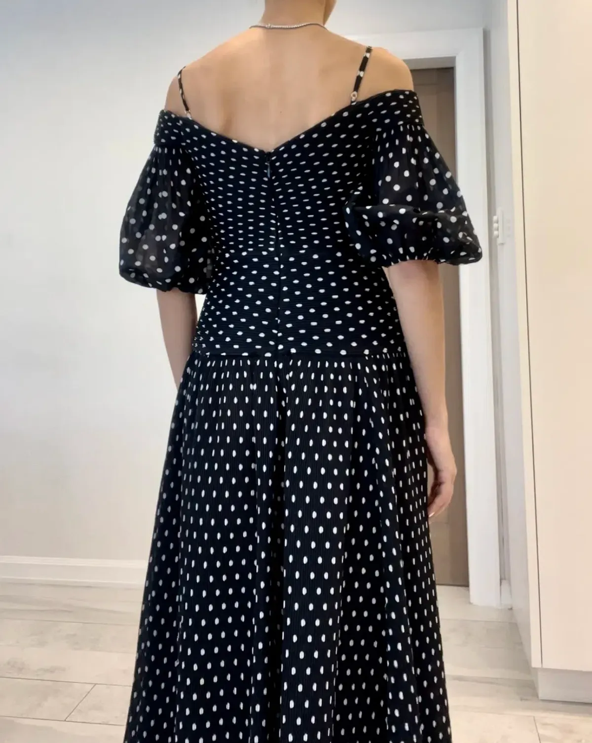 Zimmermann Polka Dot Plissé Chiffon Midi Dress Black Size 0 / AU 8 - Image 6