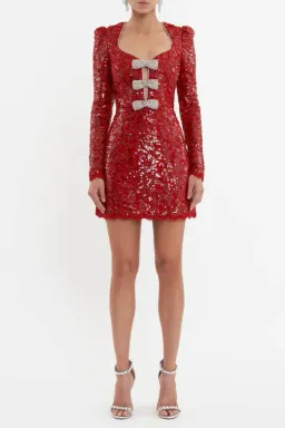 Rebecca Vallance Leyla Long Sleeve Mini Dress Red Sequin Size 6 for rent on The Volte - image 4