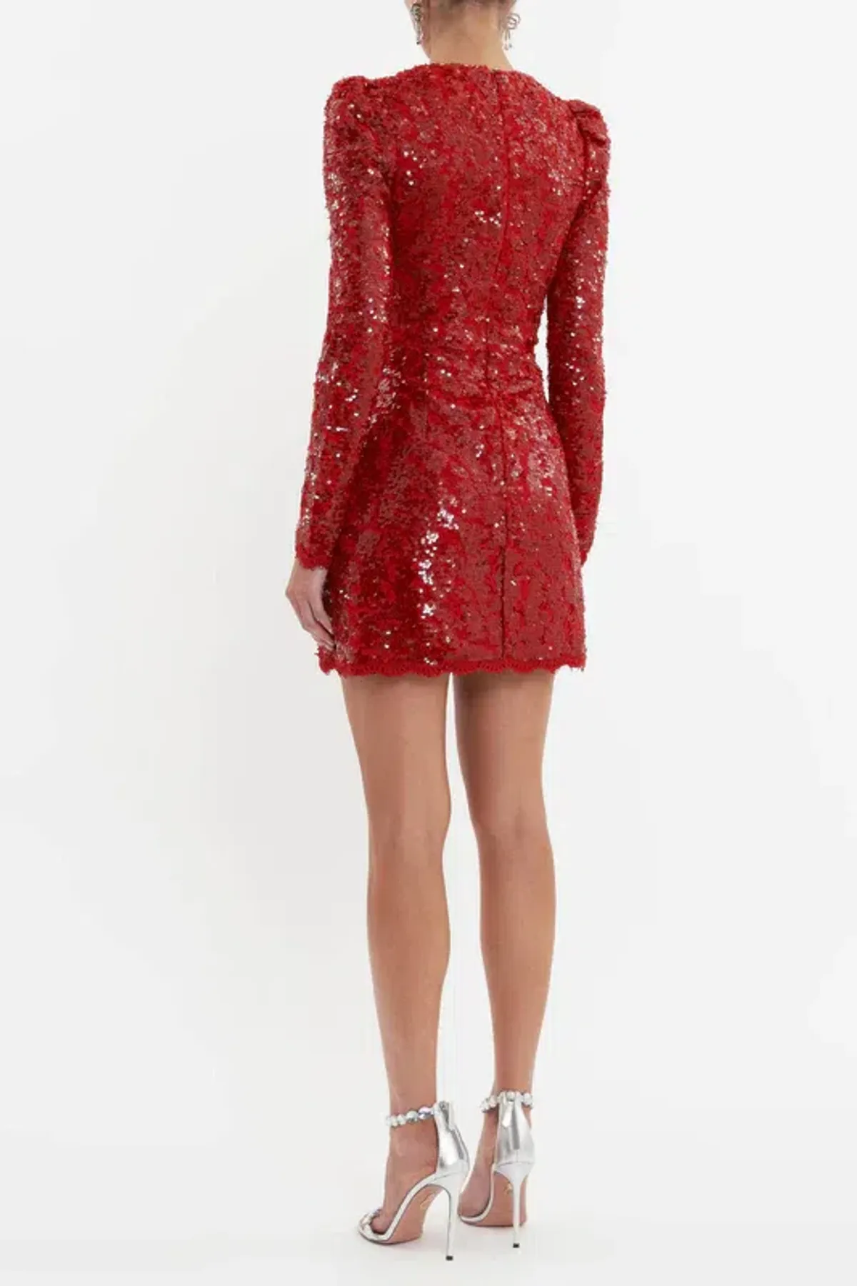 Rebecca Vallance Leyla Long Sleeve Mini Dress Red Sequin Size 6 - Image 3