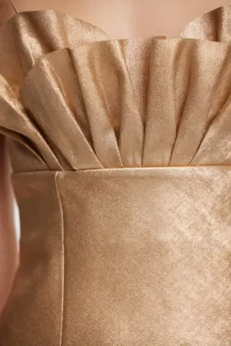 Acler Mahina Midi Dress Metallic Caramel Gold Size 8 for rent on The Volte - image 2