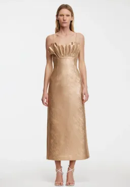 Acler Mahina Midi Dress Metallic Caramel Gold Size 8 for rent on The Volte - image 1
