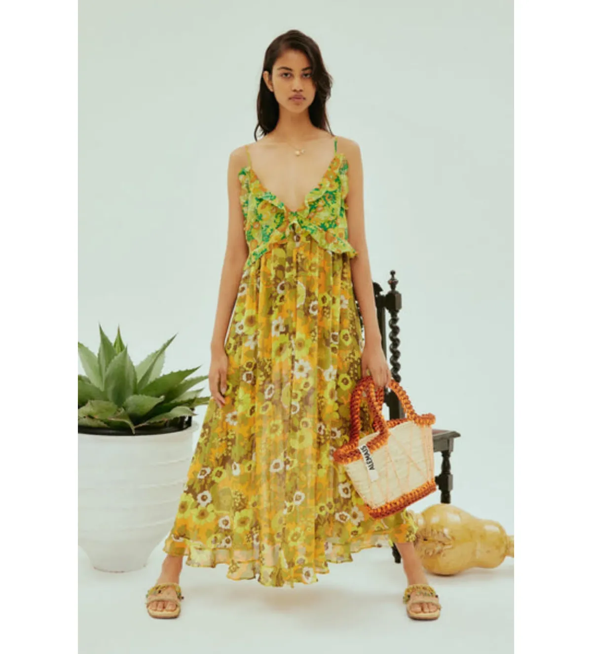 Alemais Jeff Spliced Frill Midi Dress Print Size 16  - Image 1