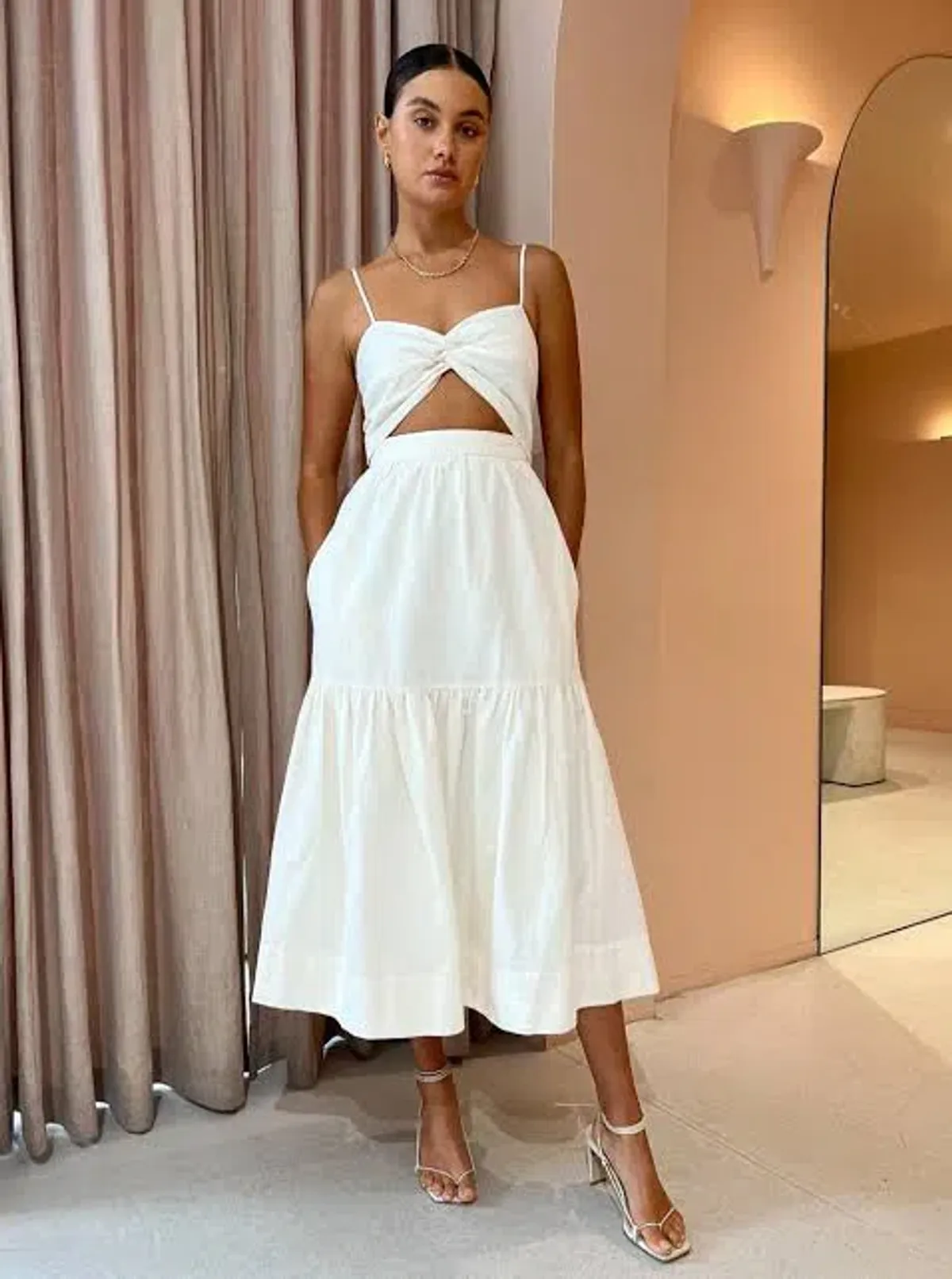 Shona Joy Cecilia Twist Bodice Midi Dress - cream size 10 - Image 3