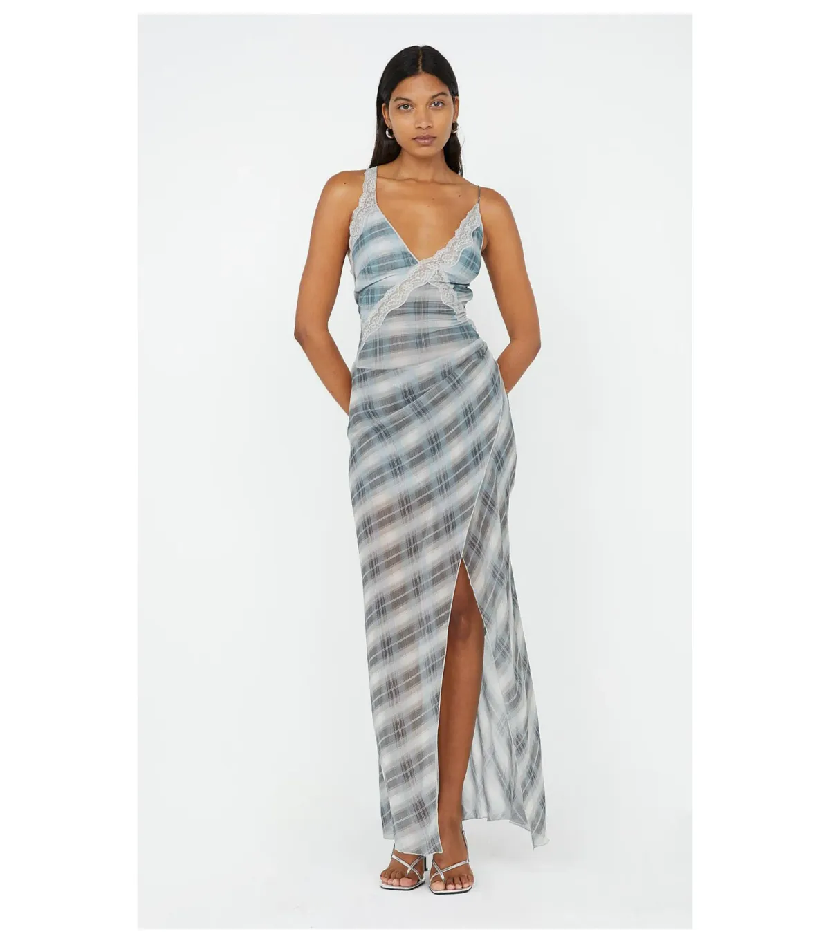 Bec & Bridge Seanna Asymmetrical Maxi Dress in Storm Check Size AU 6 - Image 1