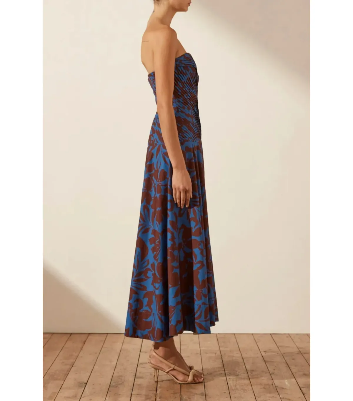 Shona Joy Cartia Strapless Pleated Midi Dress Print Size AU 8 - Image 4