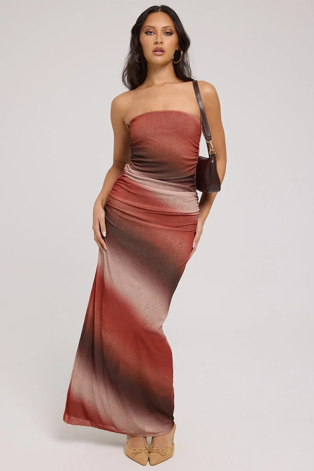 Perfect Stranger Superstition Mesh Maxi Dress Brown Print Size 8 - Image 2