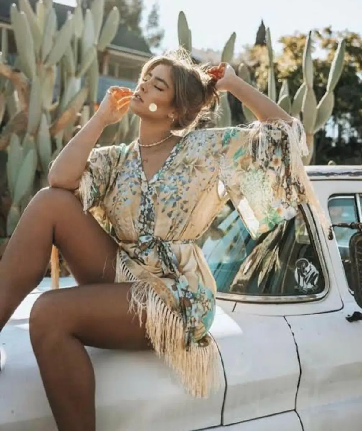 Spell & The Gypsy Free People Willow Tassel Kimono Mini Wrap Dress Multi Size XS / AU 6 - Image 2