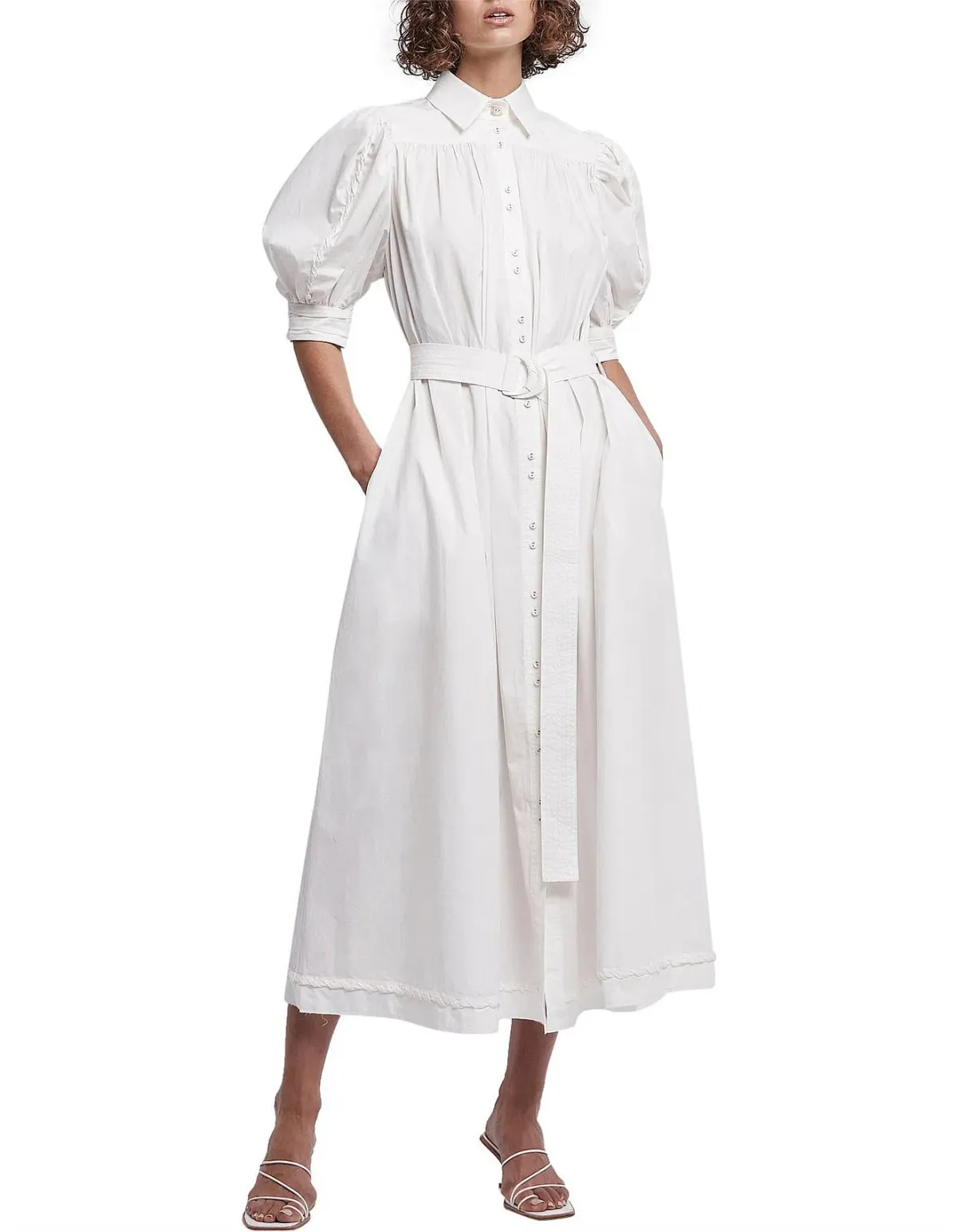 Aje Manifest Midi Belted Shirt Dress White Size AU 8 - Image 1
