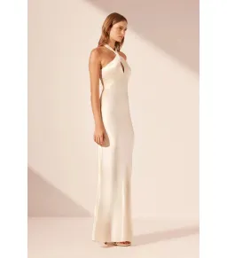 Shona Joy La Lune High Neck Twist Maxi Dress Cream Size AU 10 for rent on The Volte - image 3